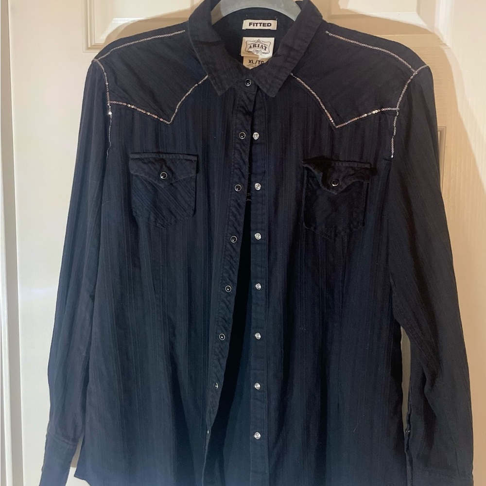 Arita Black Sequin Cowboy snap up Shirt
